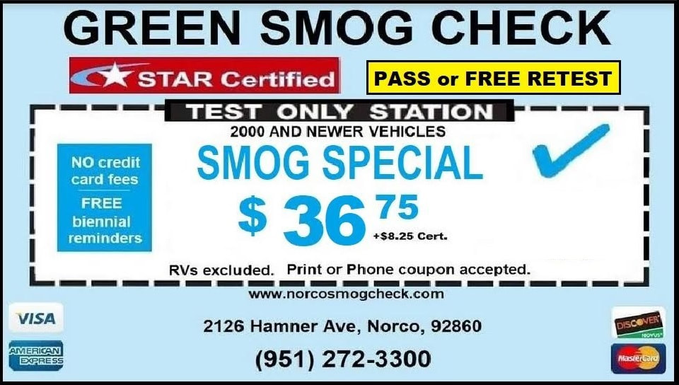 Green Smog Check Coupon; Pass OR No Pay